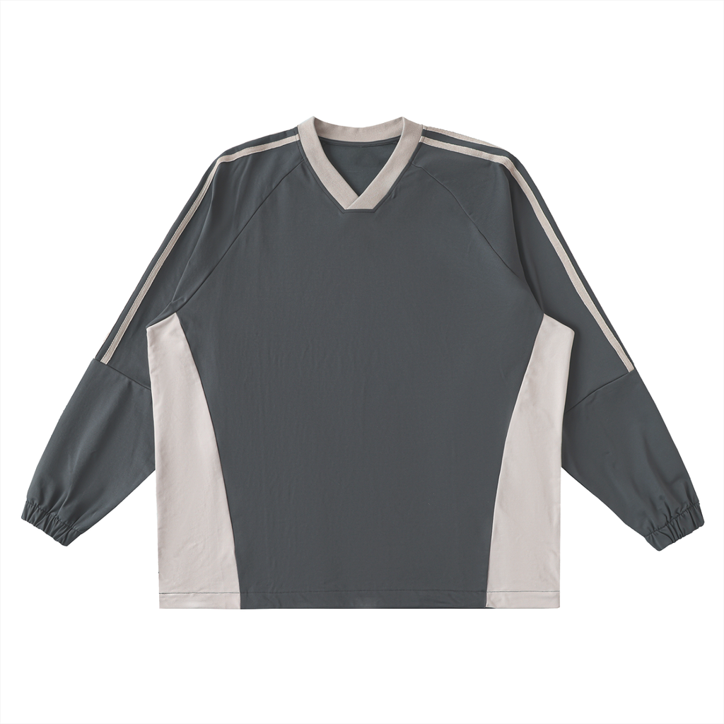 Color Block V-Neck Long Sleeve Tee