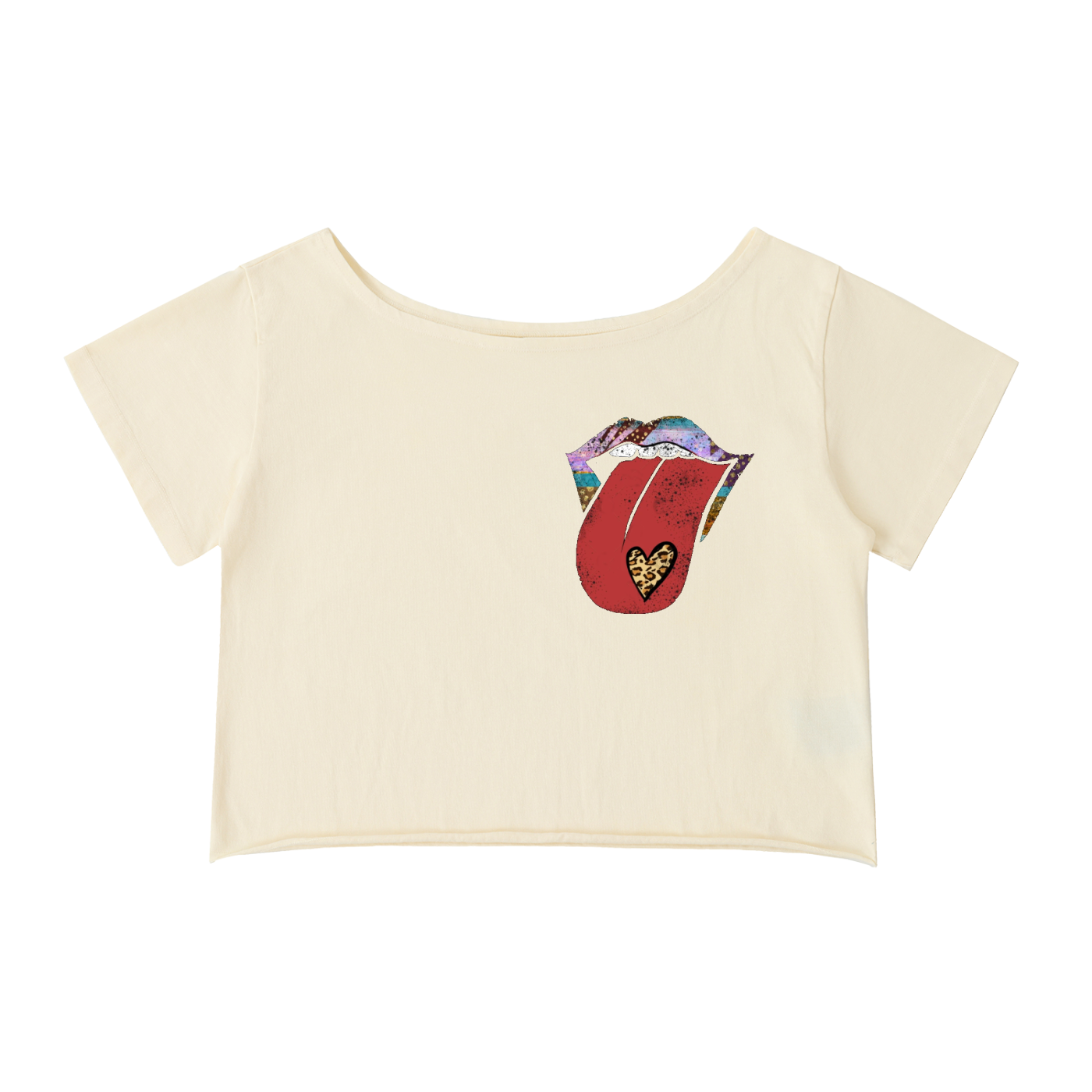 Rolled Hem Cotton Crop Tee | Off-Shoulder Fit