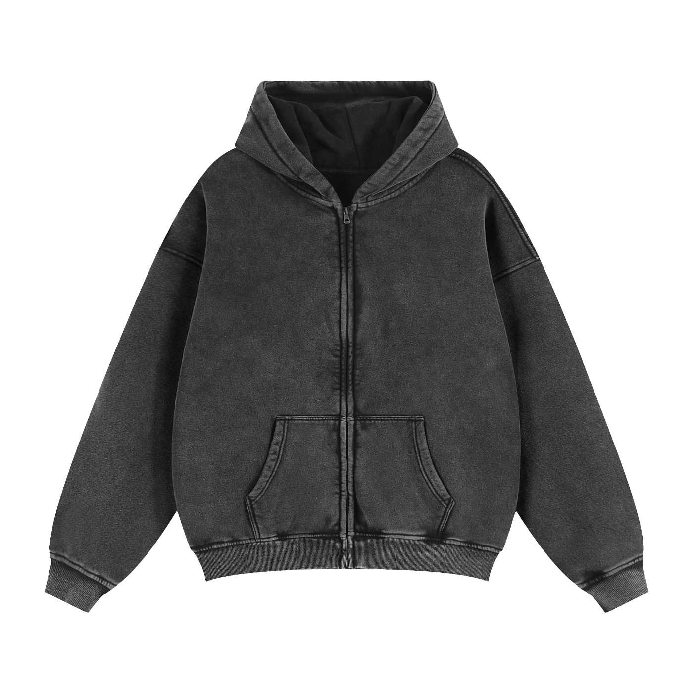 Washed Zip-Up Fleece Hoodie