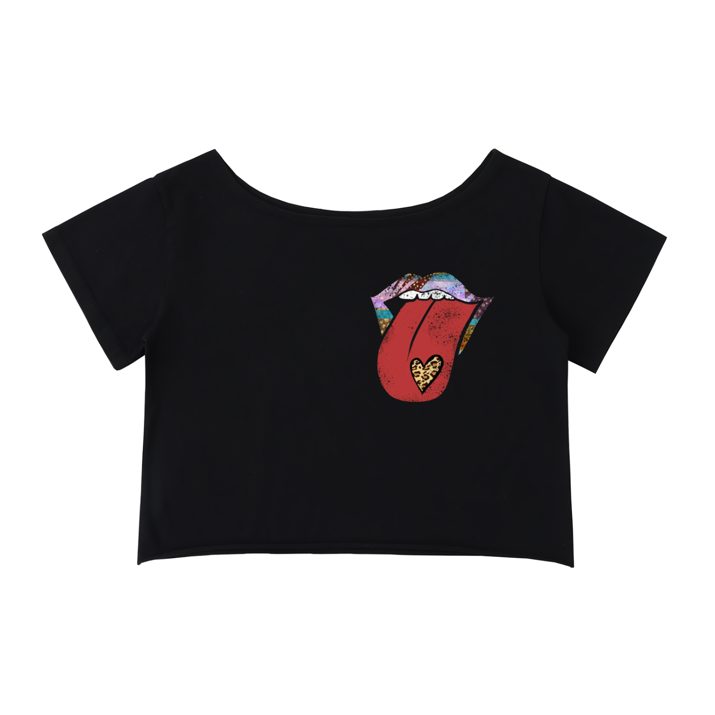 Rolled Hem Cotton Crop Tee | Off-Shoulder Fit