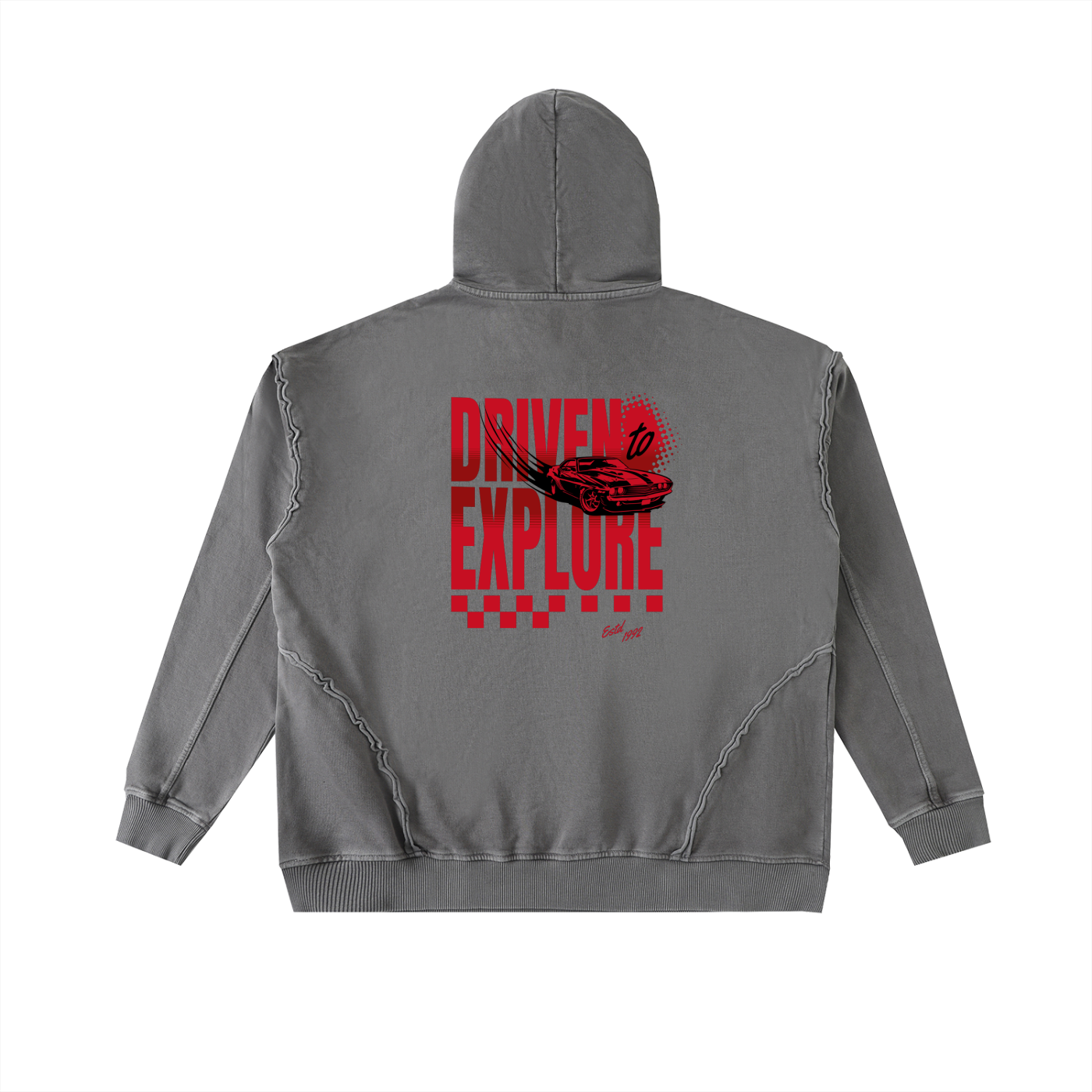 Men’s “Driven to Explore” | Raw-Seam Enzyme Washed Hoodie