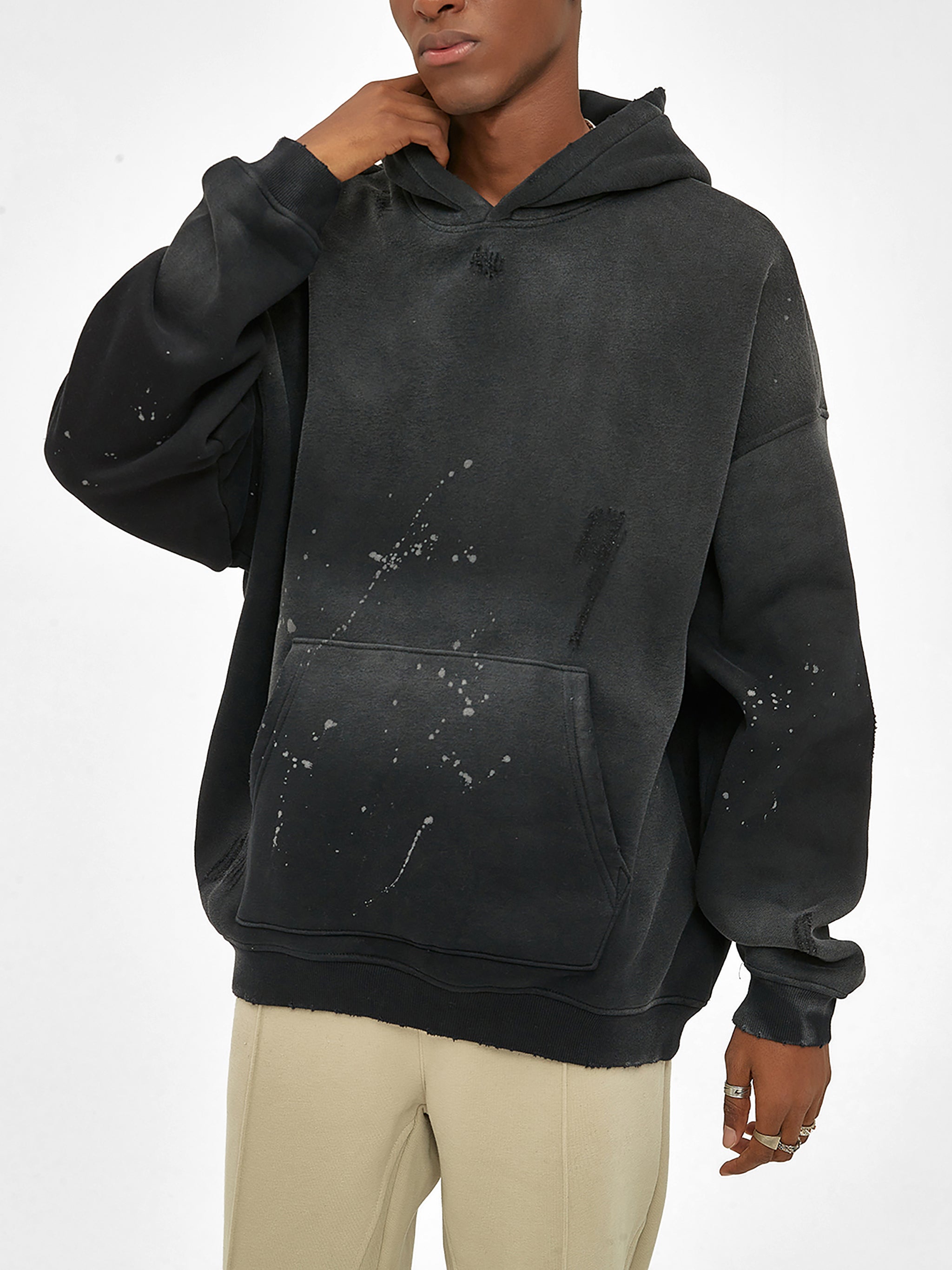 Vintage Wash Frayed | Fleece Hoodie