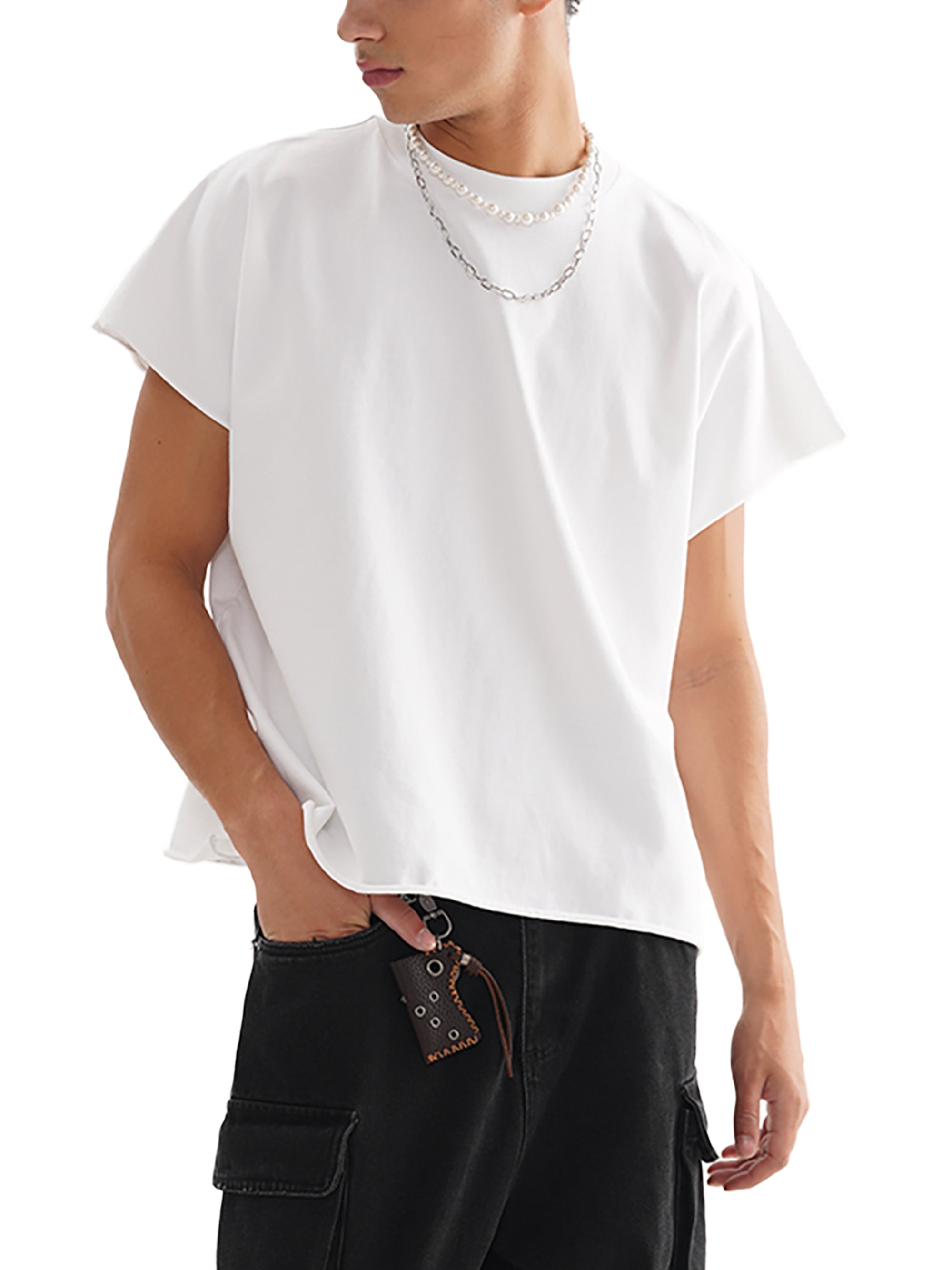 Graphic Drop-Shoulder Raw Edge Boxy T-Shirt