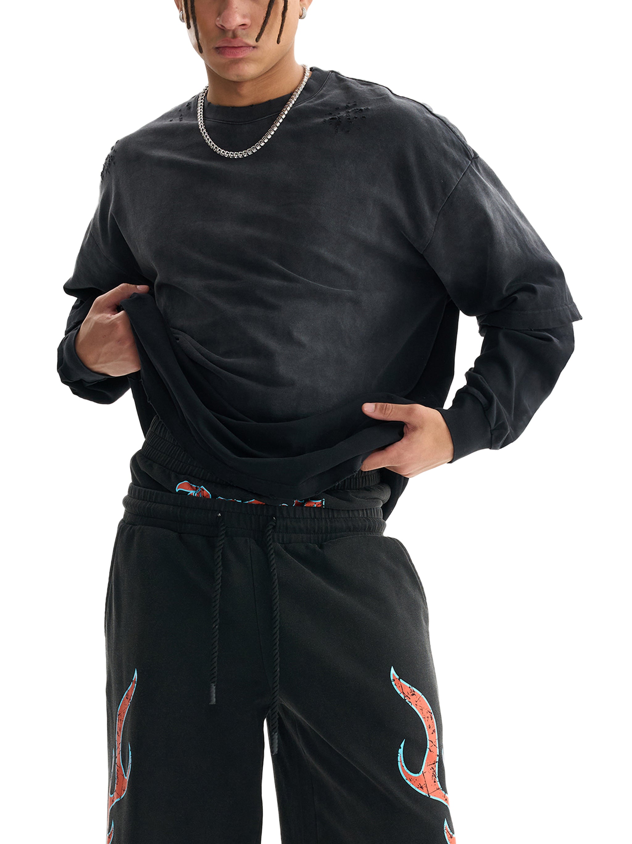 Faux Layered Distressed Long Sleeve Tee