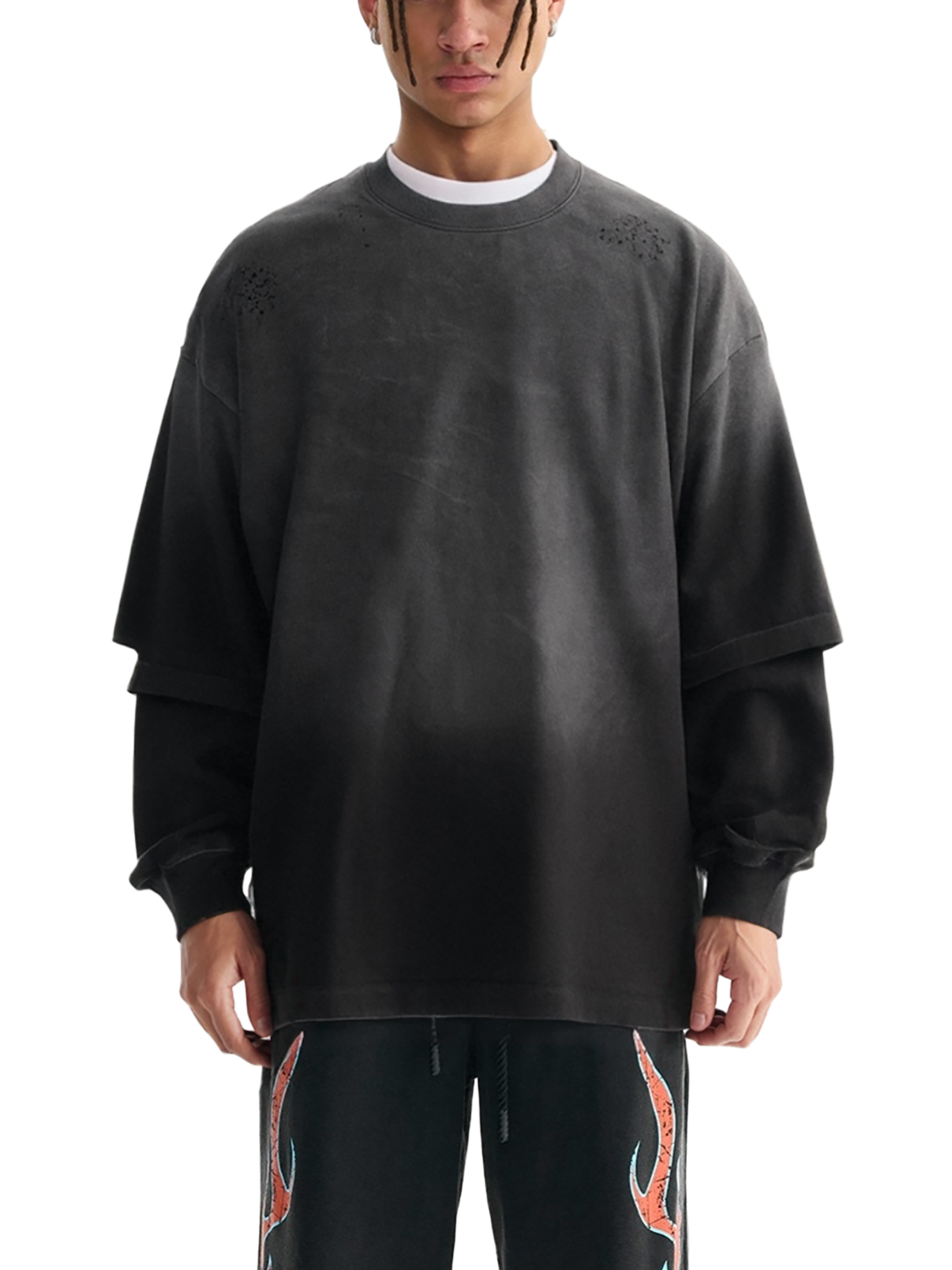 Faux Layered Distressed Long Sleeve Tee