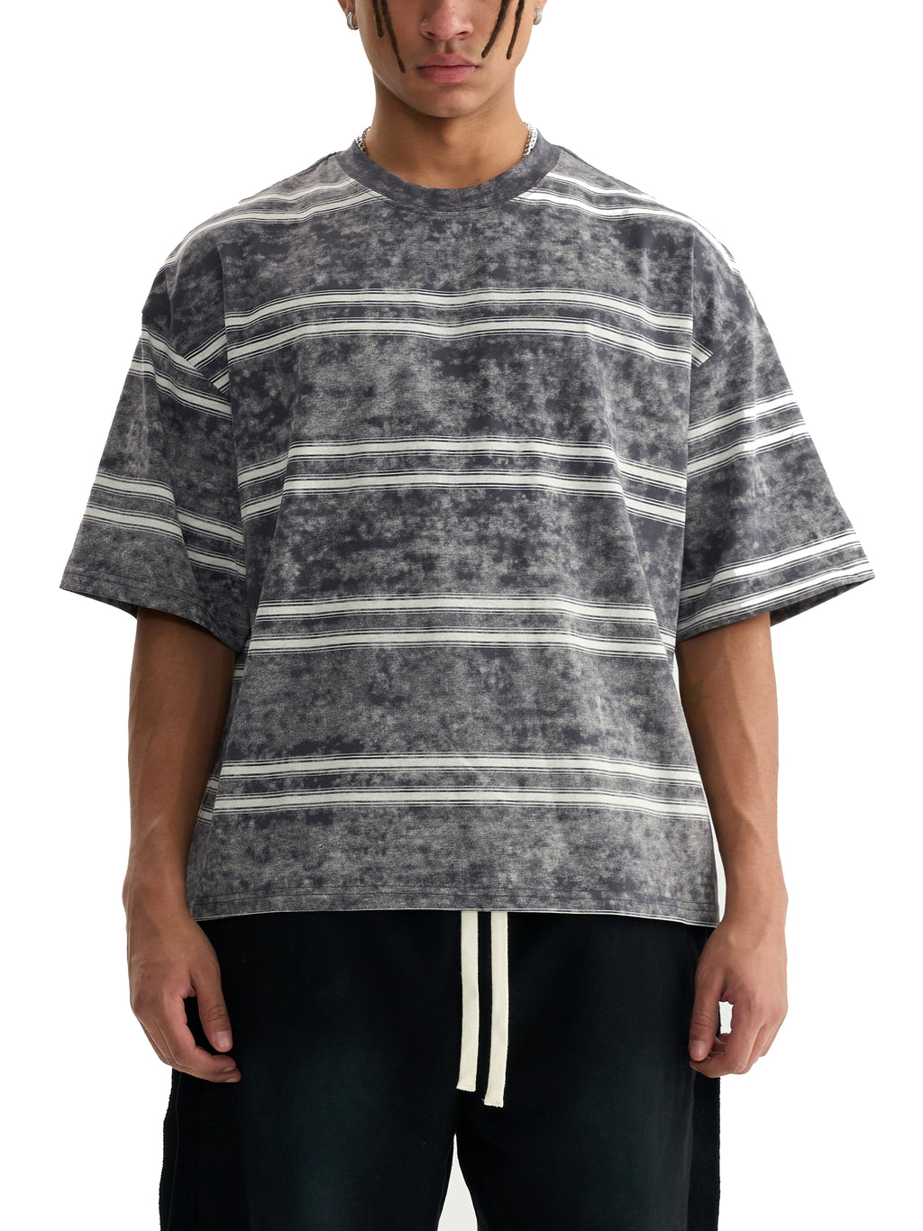 Vintage Snow-Washed Striped Boxy T-Shirt