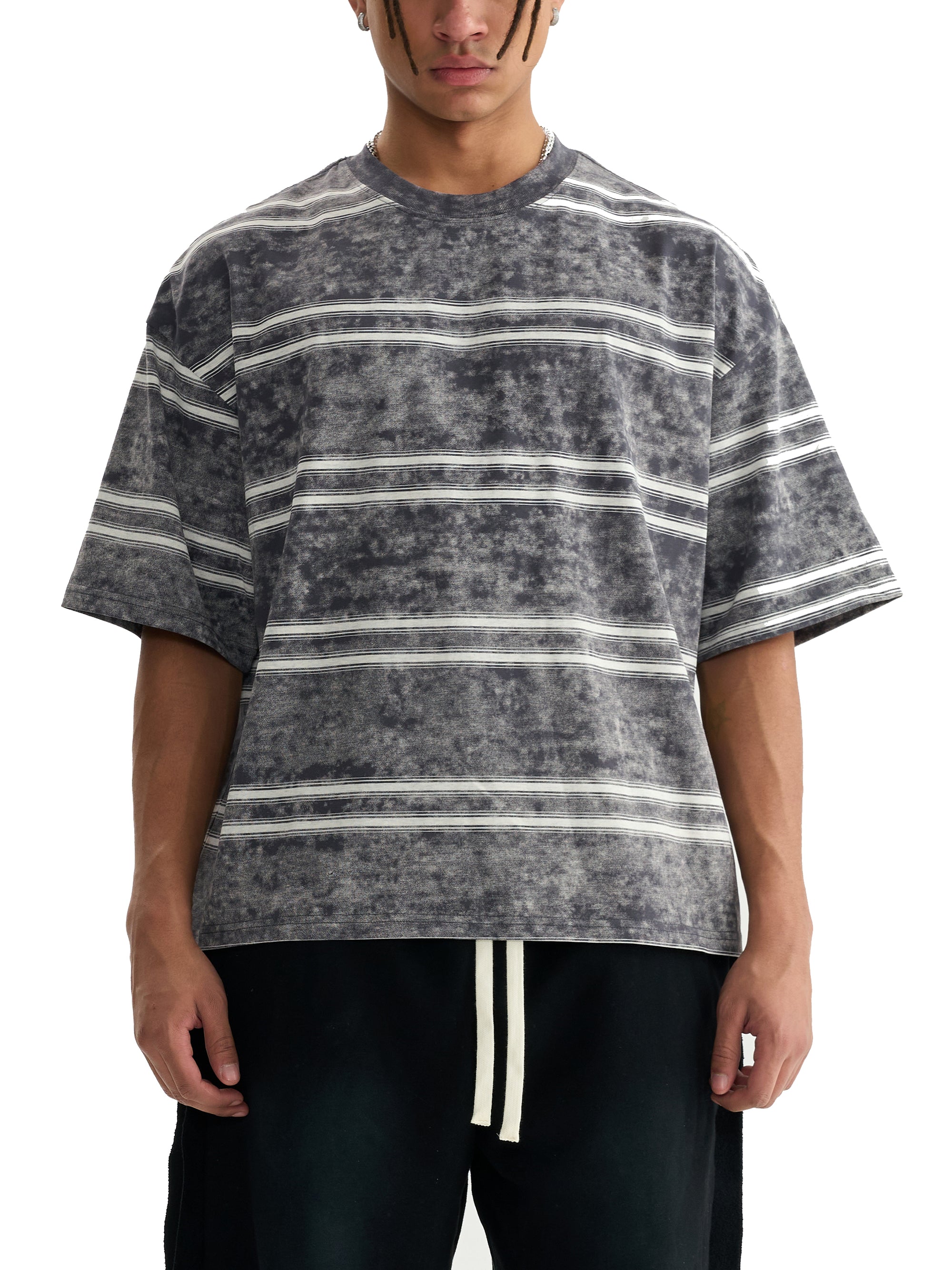 Vintage Snow-Washed Striped Boxy T-Shirt