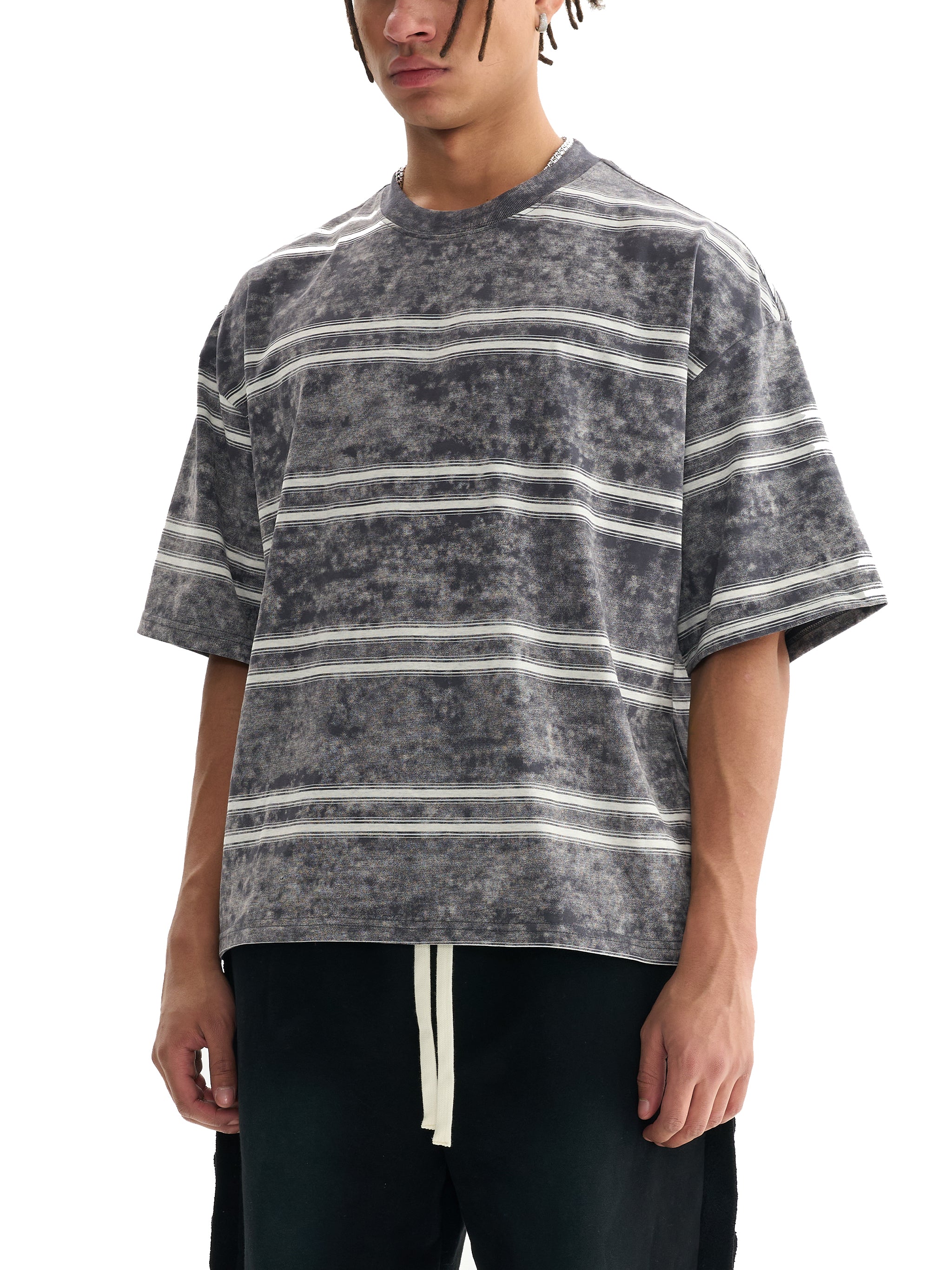 Vintage Snow-Washed Striped Boxy T-Shirt