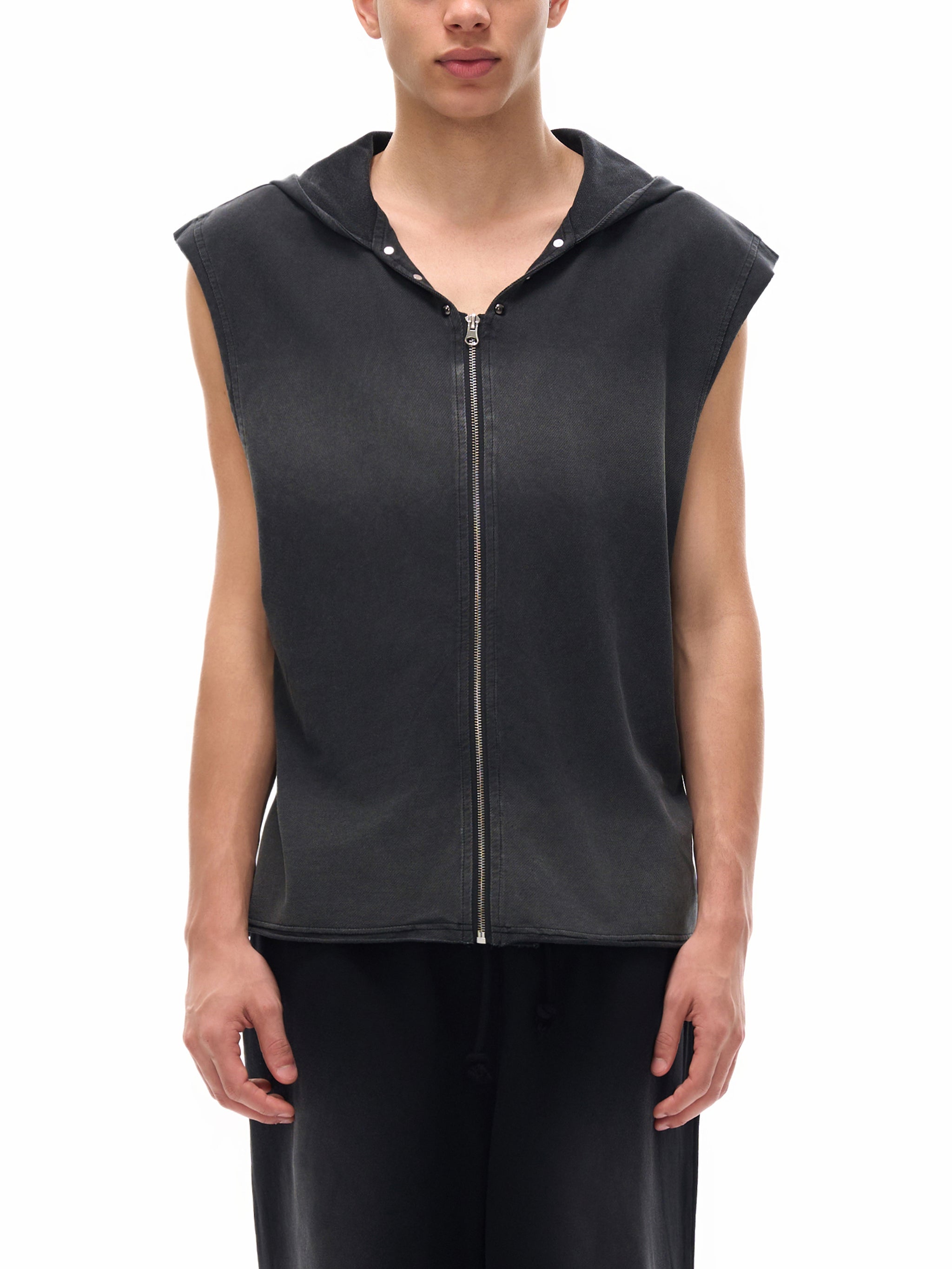 Washed Sleeveless Cotton Hoodie