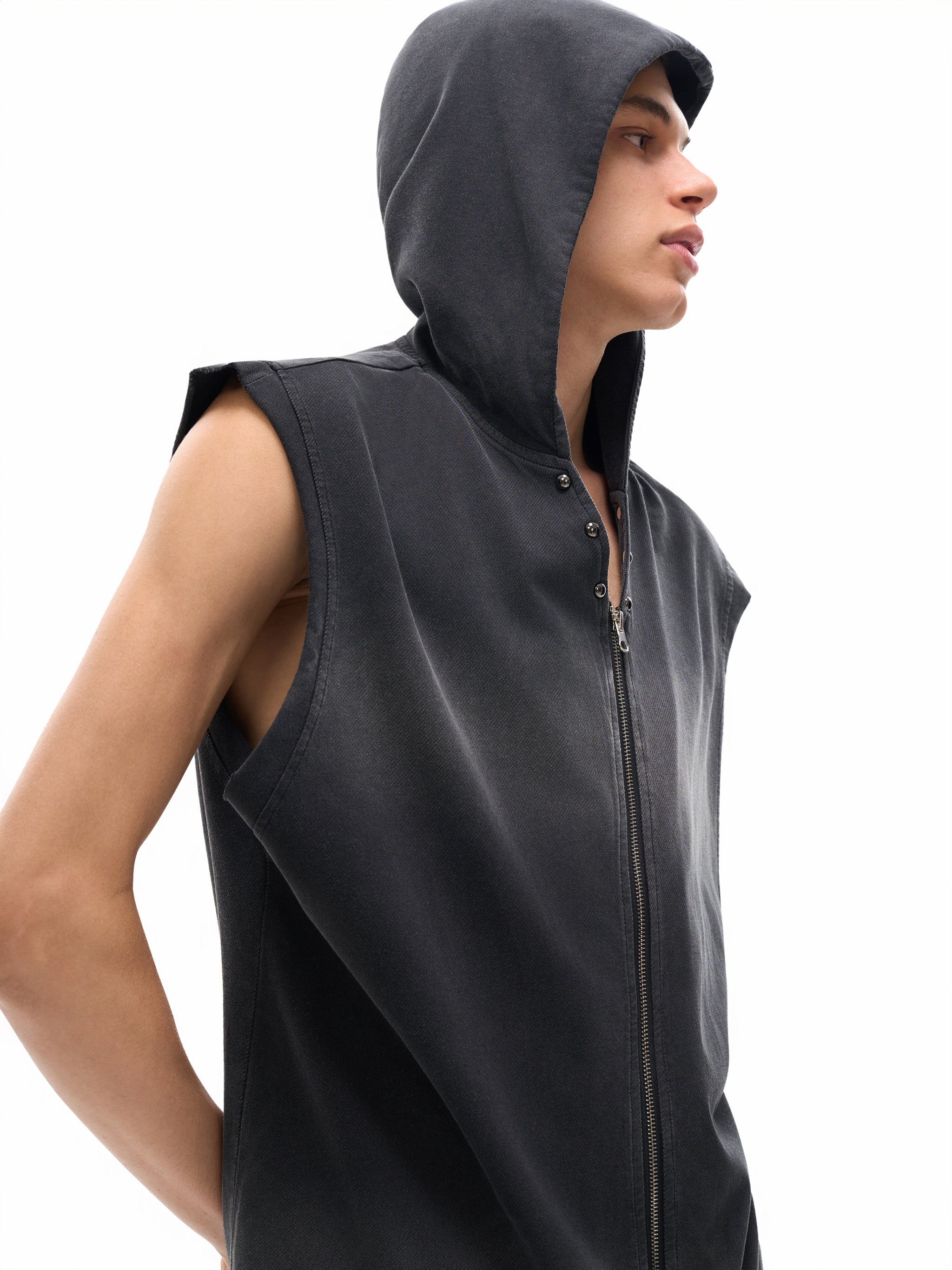 Washed Sleeveless Cotton Hoodie