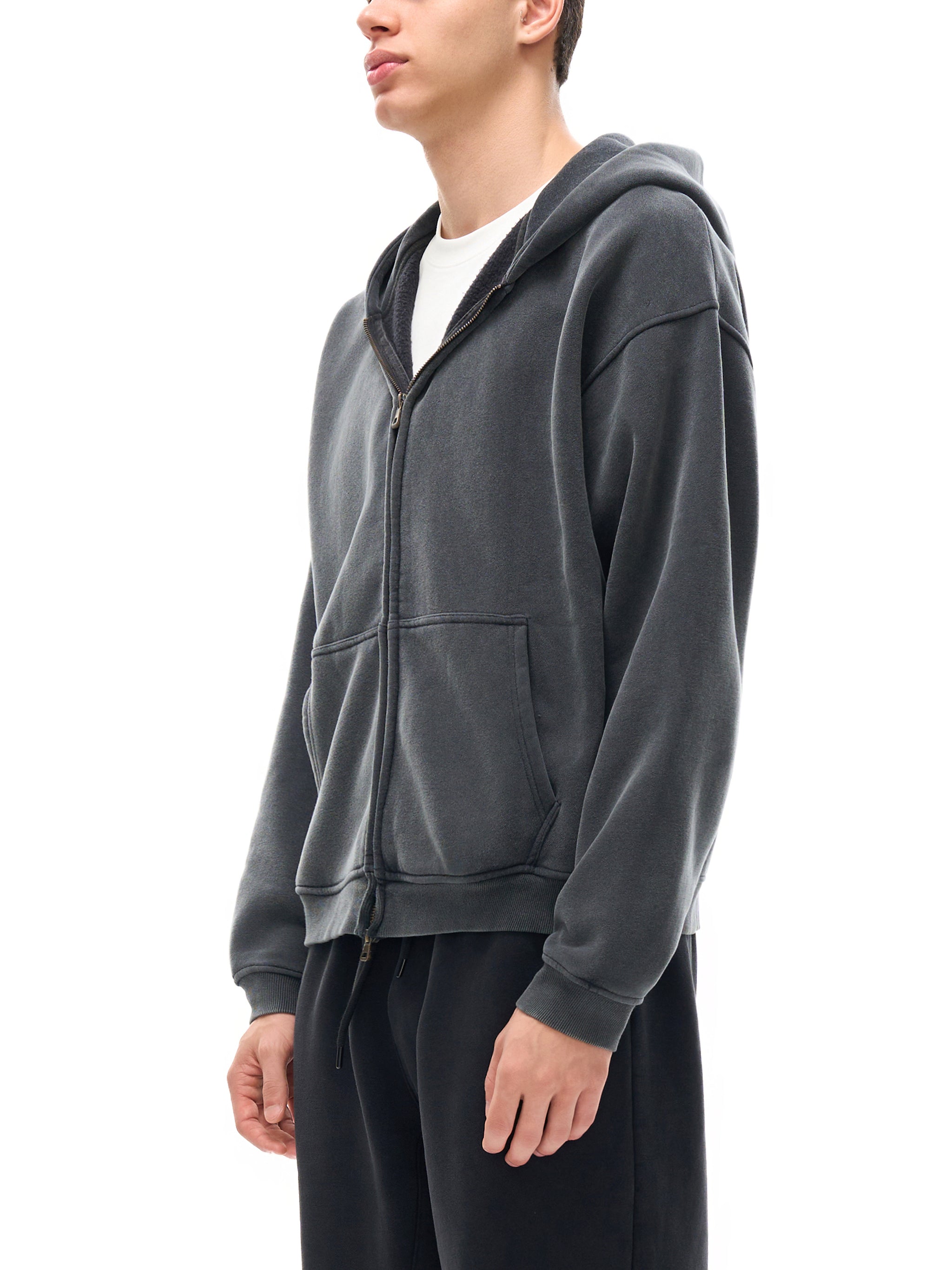 Washed Zip-Up Fleece Hoodie