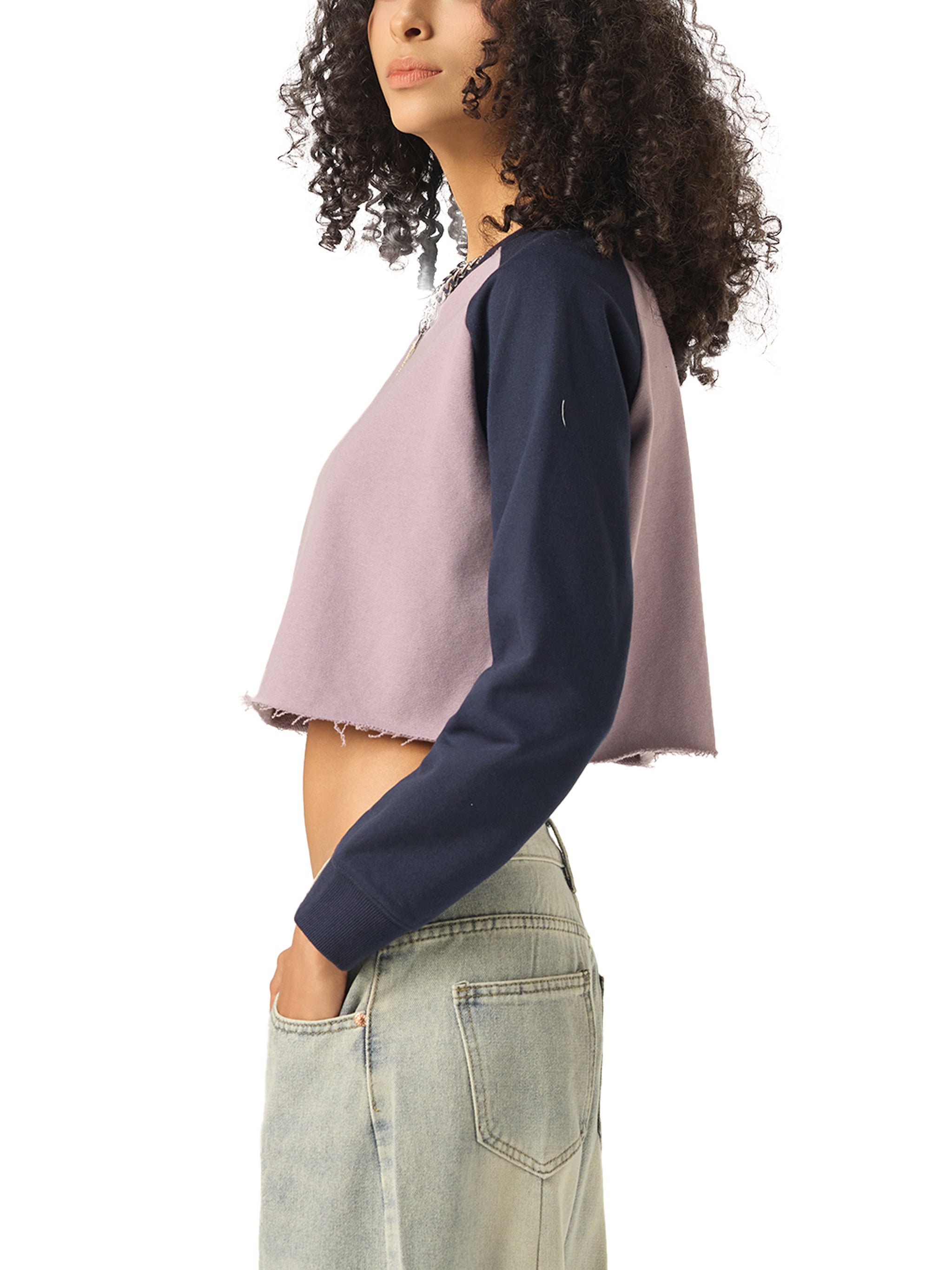 Women’s Raglan Color-Block Crop Sweatshirt